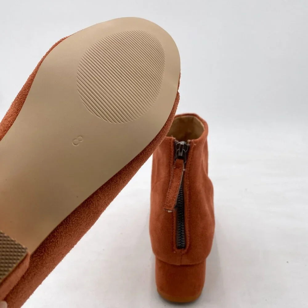 Brown Suede Women Comfort Block Low Heels Peep Toe Back Zipper Ankle Bootie - Picture 5 of 6